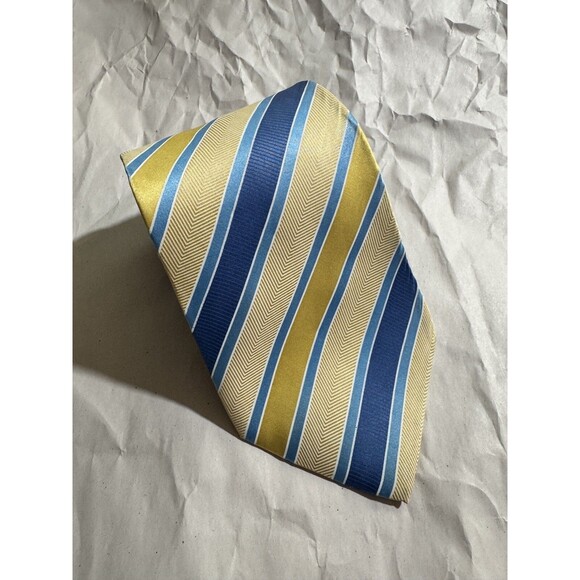 FRANGI Yellow/Blue Striped 100% Silk Necktie Made in Italy 58"x3.5" - Picture 1 of 7